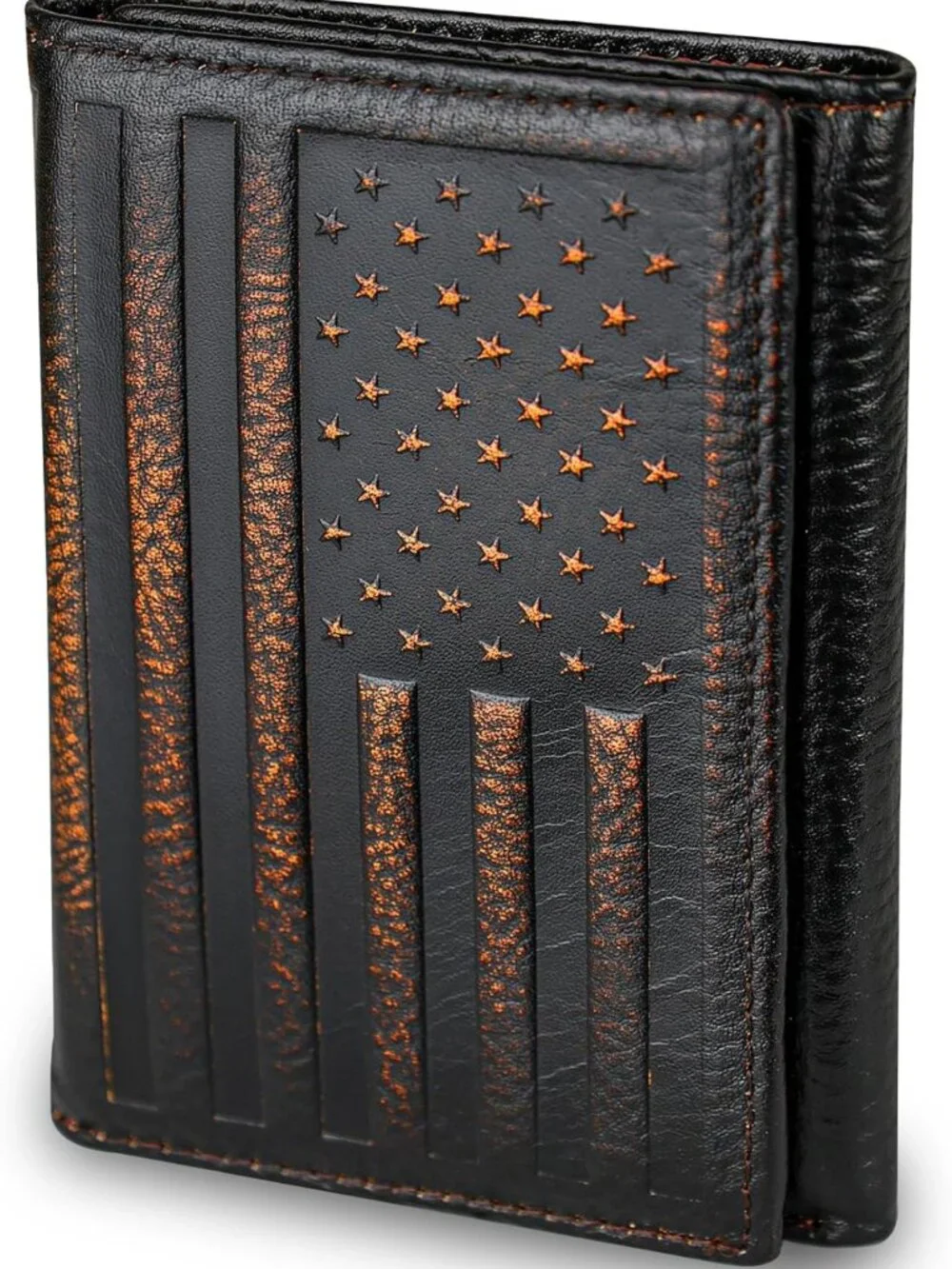 American Flag Trifold Wallet for Men | Full Grain Leather | RFID Blocking, Hand